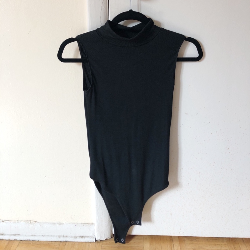 Black Ribbed High Neck Bodysuit